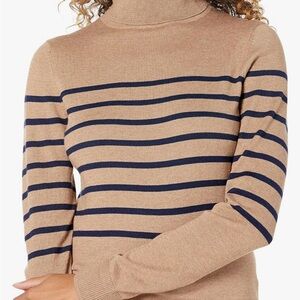 Striped Tan and Black Women's Turtleneck Sweater